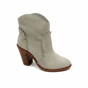 Joie Ankle Boots Women 36.5 Grey Suede Ruffle Western Block Heel Booties